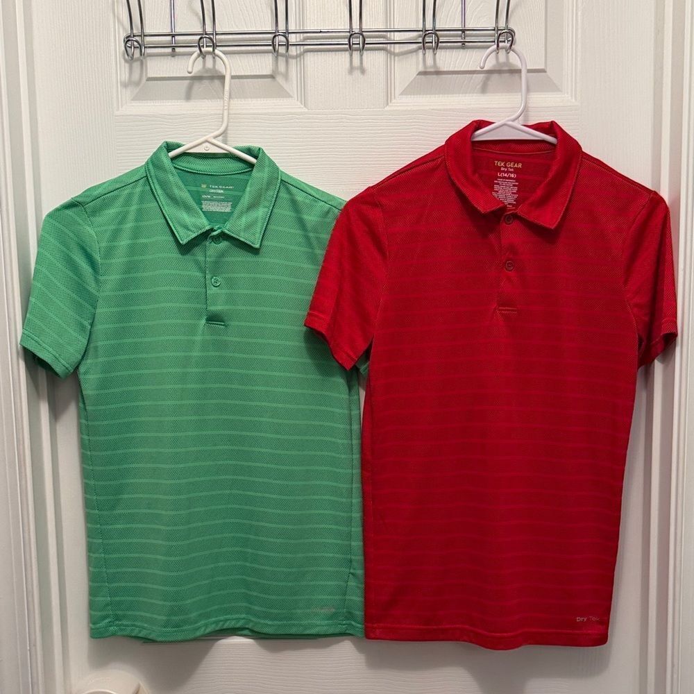 Tek Gear Set of 2 Striped Red & Green Polos Shirt